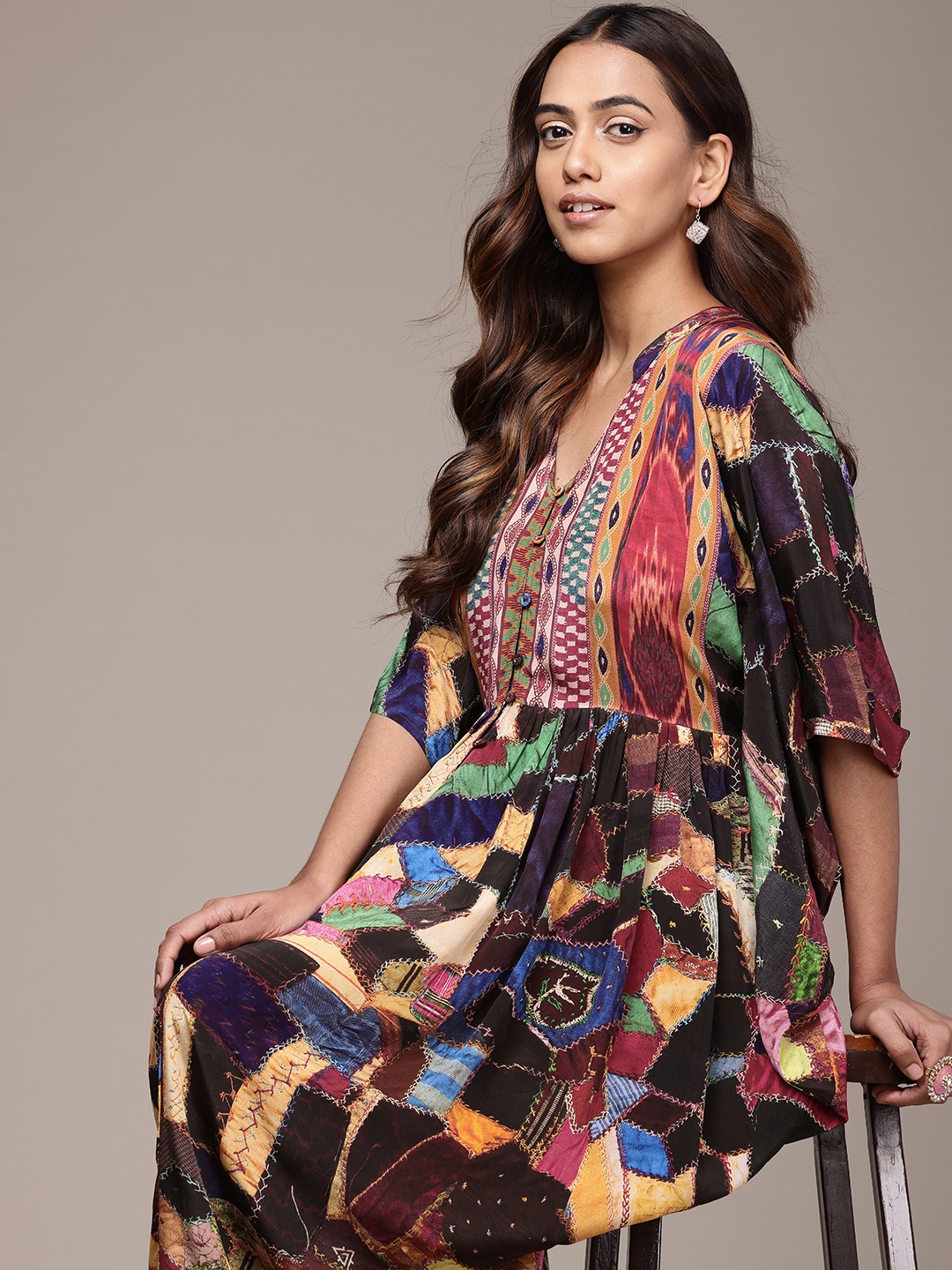 

Ritu Kumar Print Crepe Kaftan Midi Dress, Brown