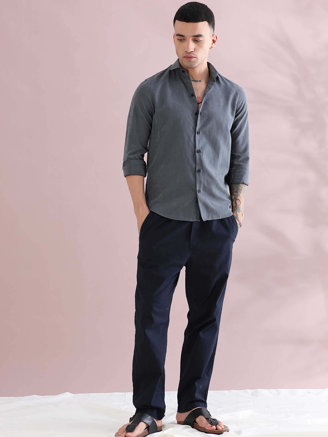 

HOUSE OF MAHNOTS Men Classic Opaque Casual Shirt, Black
