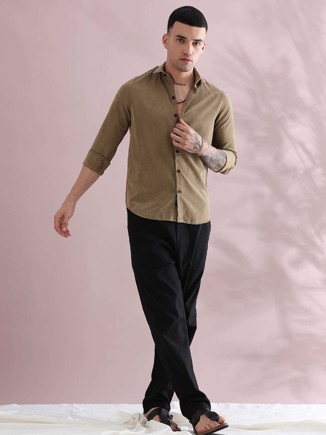 

HOUSE OF MAHNOTS Men Classic Opaque Casual Shirt, Black