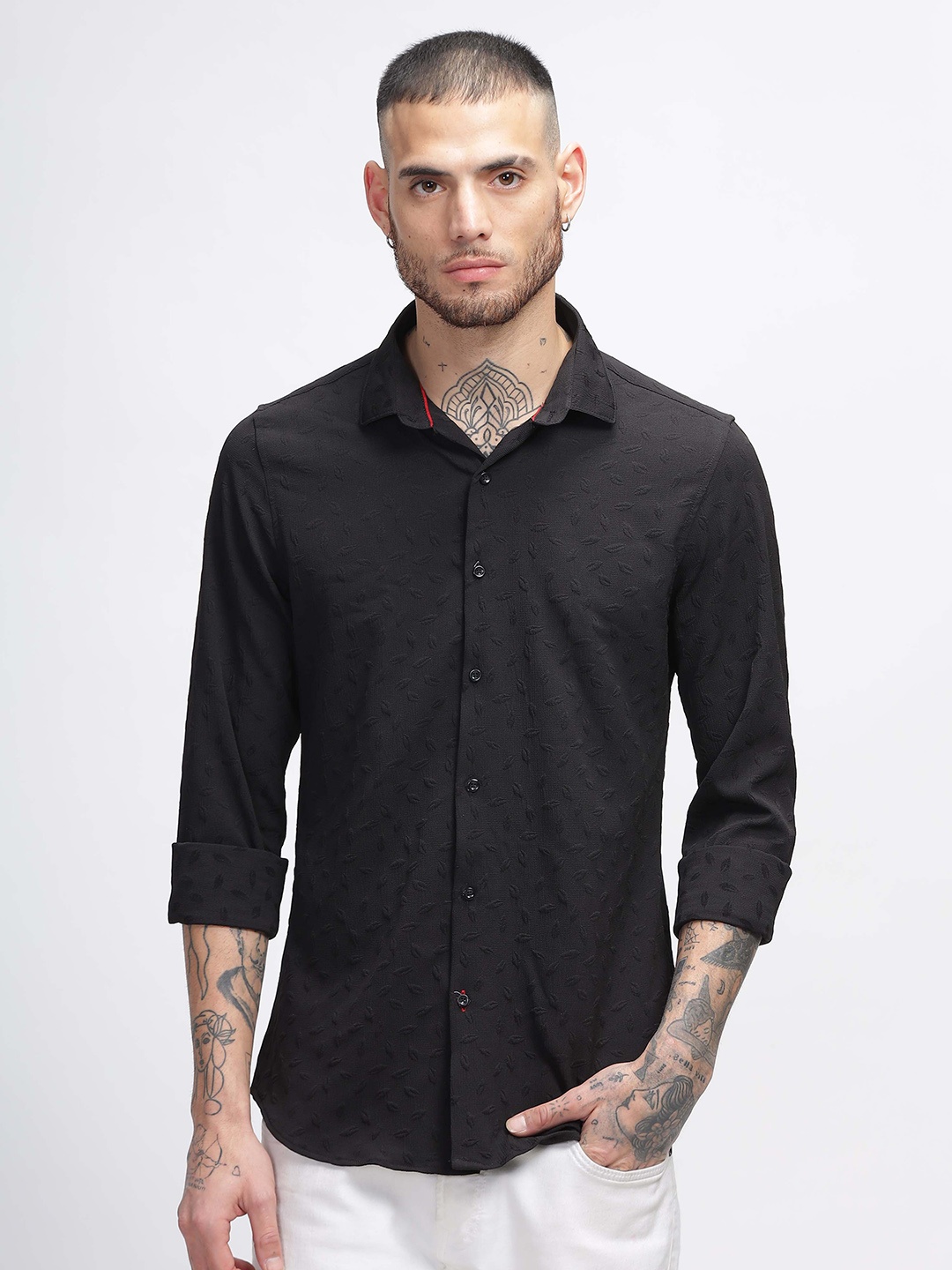 

HOUSE OF MAHNOTS Men Classic Opaque Casual Shirt, Black