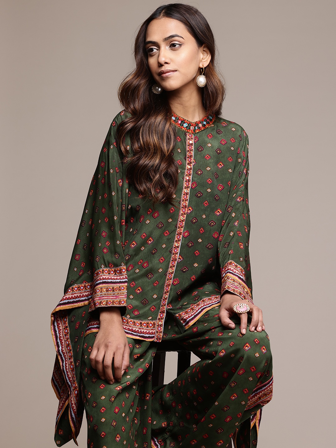 

Ritu Kumar Printed Kaftan Top With Palazzos, Green