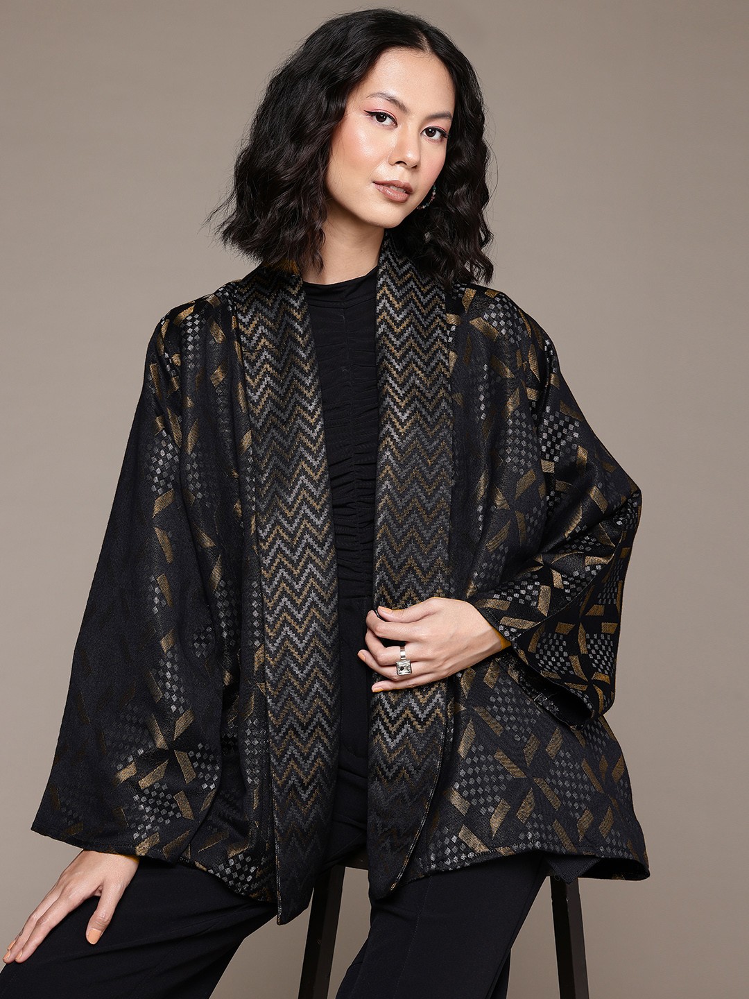 

Ritu Kumar Women Printed Shrug, Black
