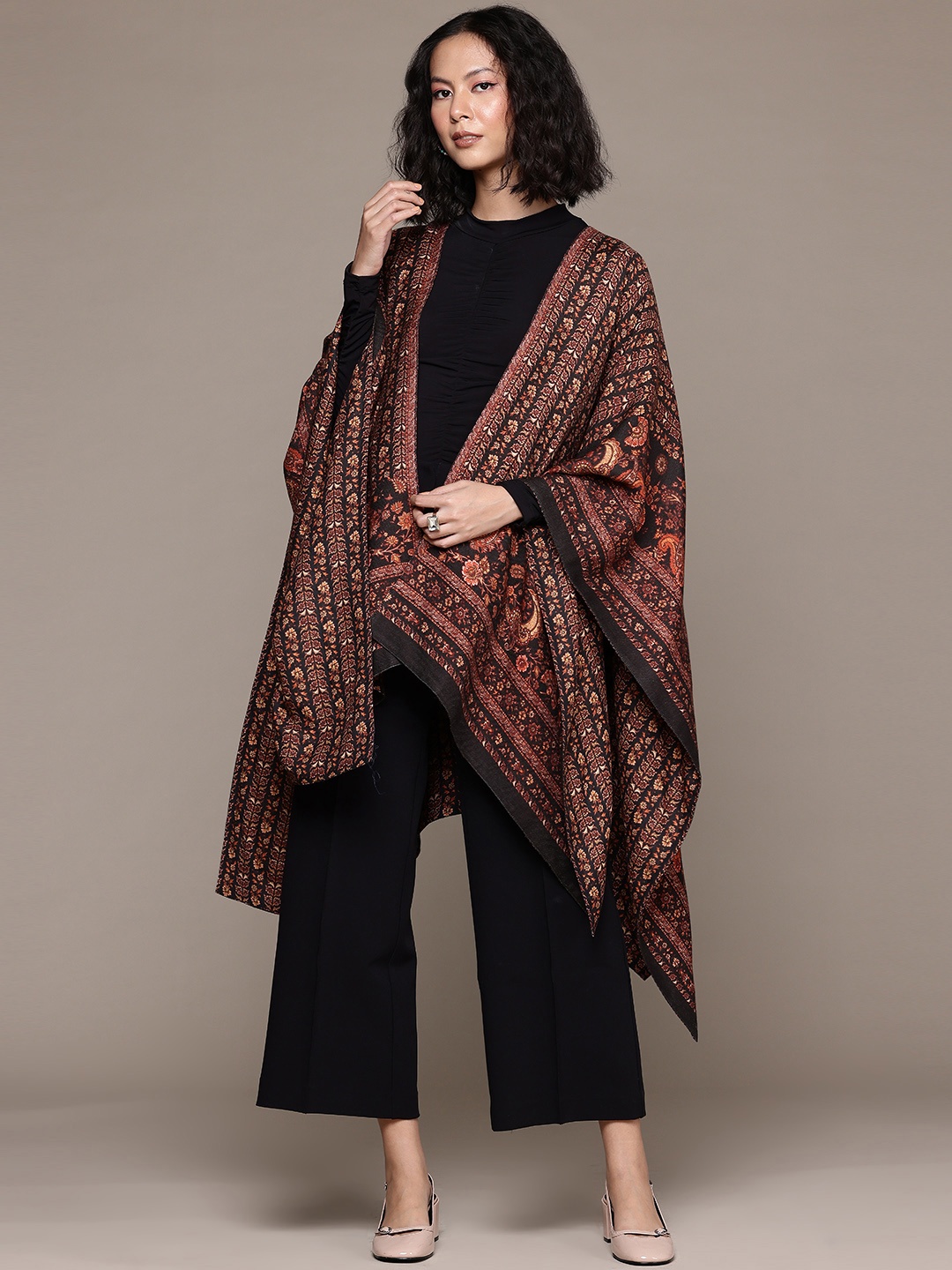 

Ritu Kumar Indie Floral Printed Asymmetrical Hem Shrug, Brown