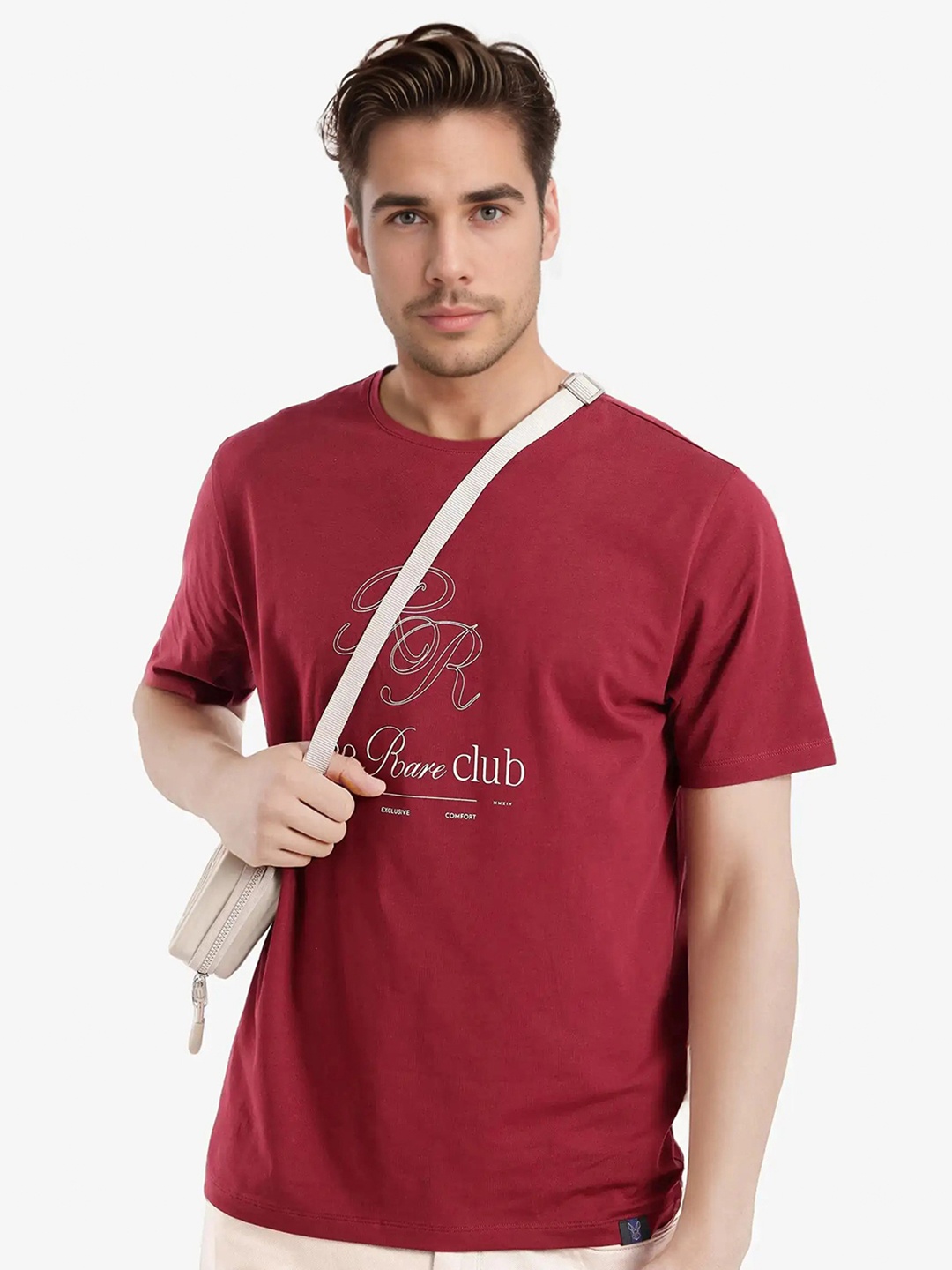 

RARE RABBIT Men Typography Printed Round Neck Cotton T-shirt, Red