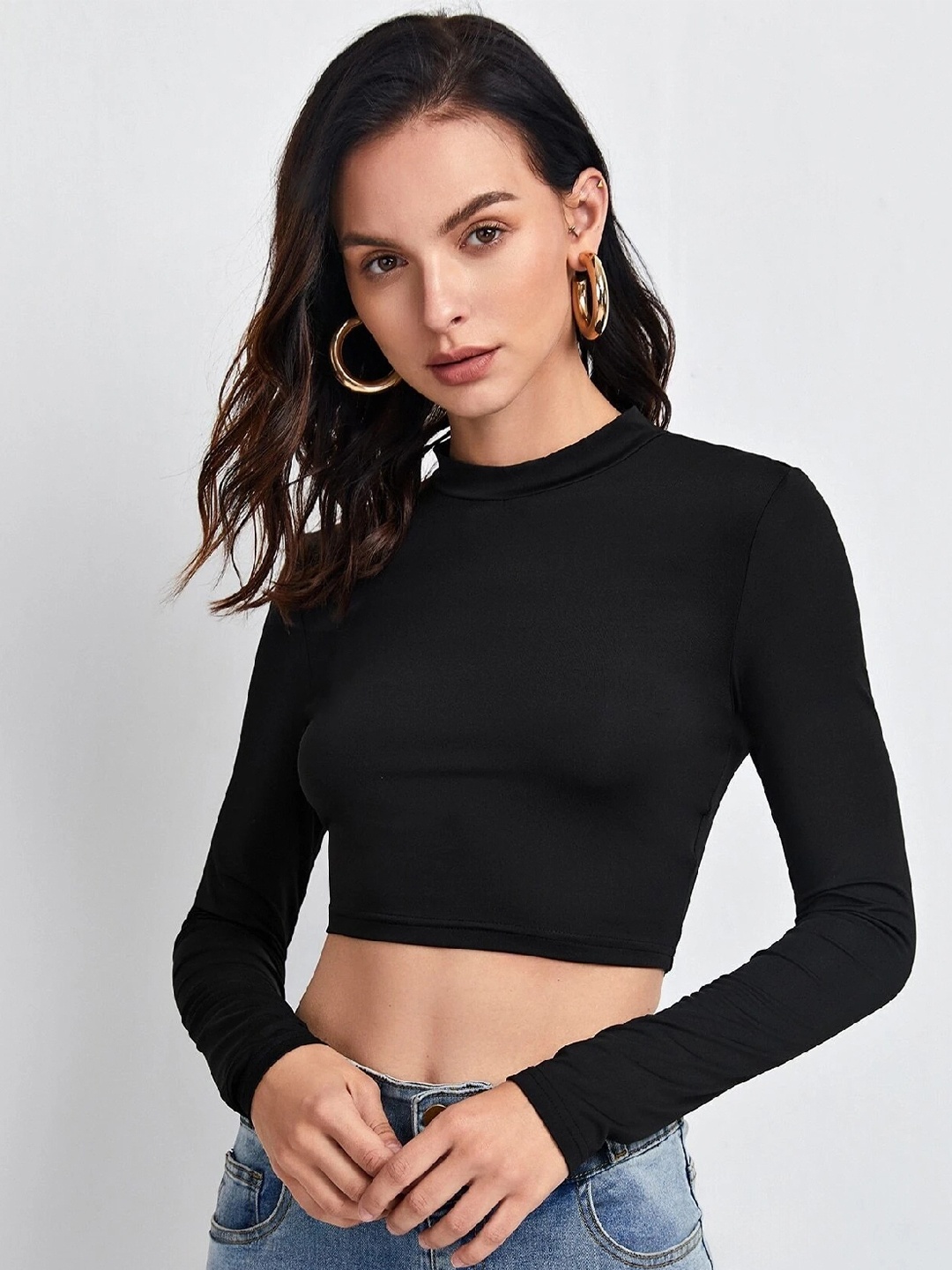 

Tivante Women High Neck Cotton Crop Top, Black