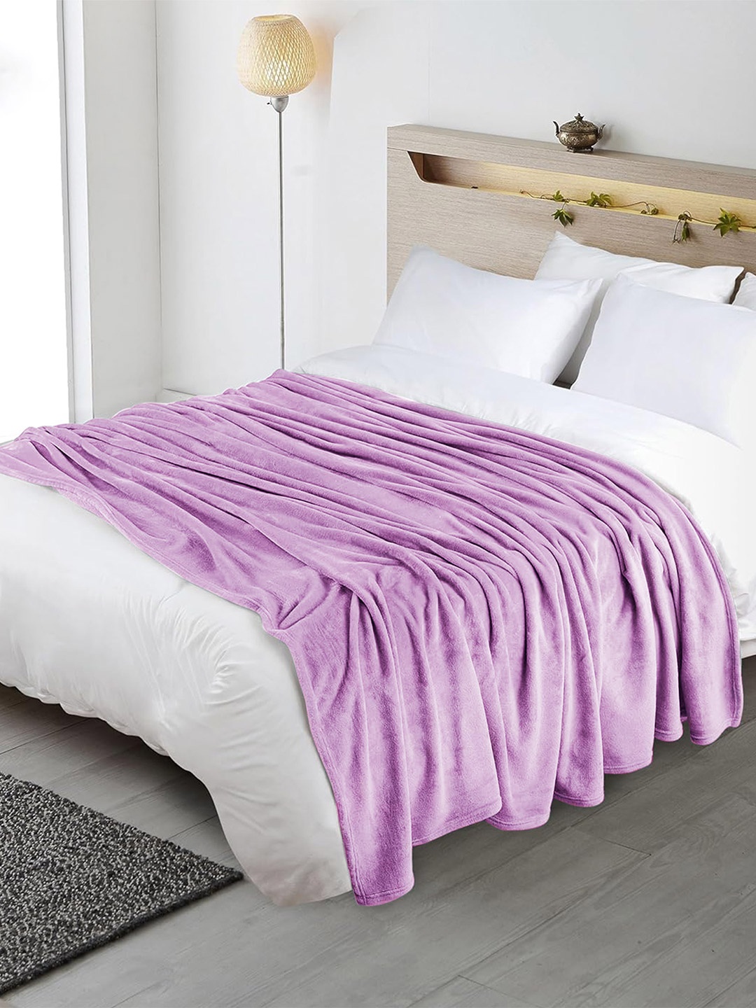 

HOMEMONDE Purple Fleece AC Room 300 GSM Double Bed Blanket