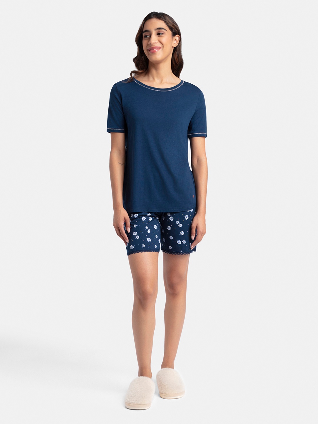 

Jockey Micro Modal Cotton Short Sleeve T-Shirt and Printed Shorts Set - RX80, Blue
