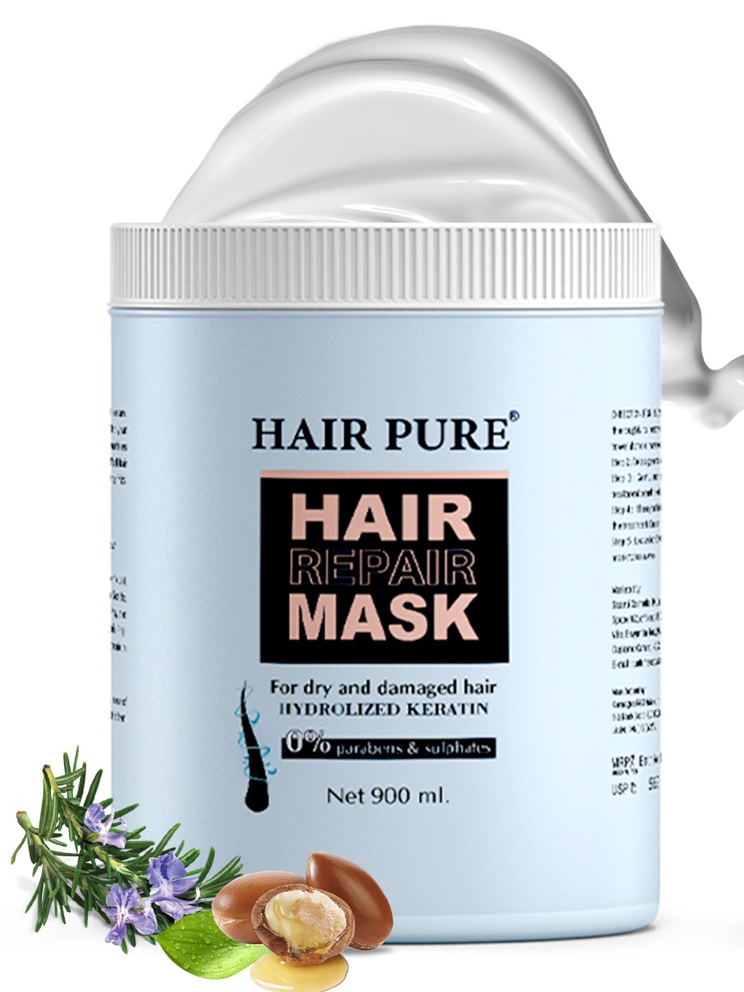 

Hair Pure Hair Repair Mask For Damaged Hairs With Hydrolized Keratin - 900ml, Blue