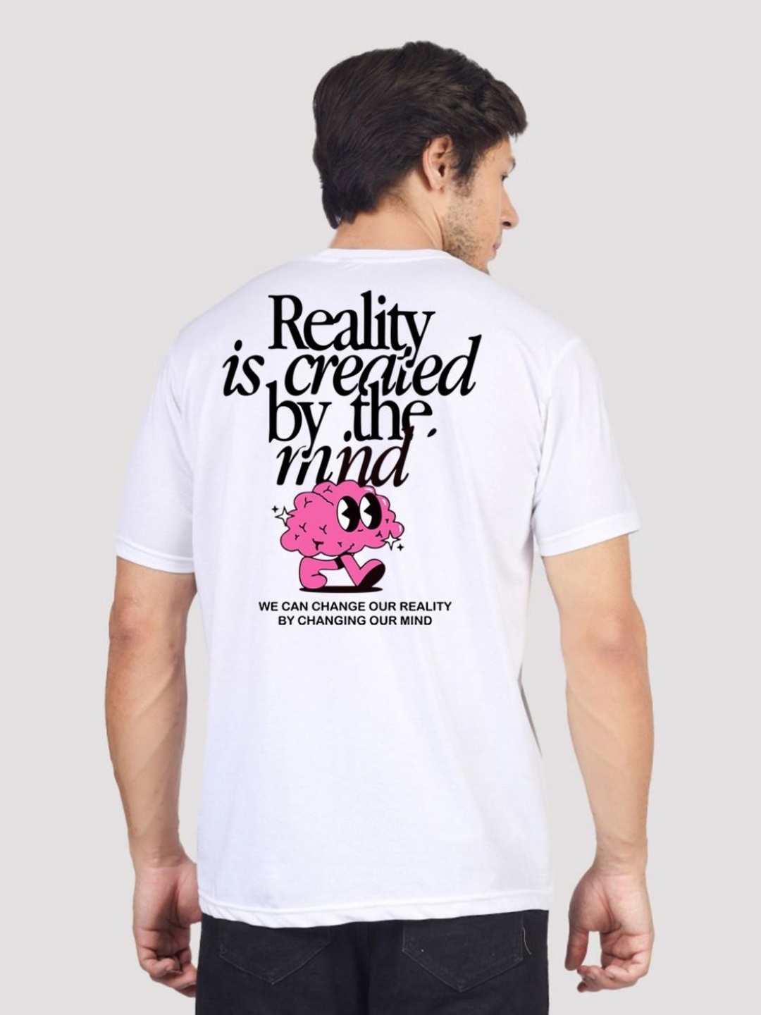 Greylongg Men Typography Printed Round Neck Cotton T-shirt, White