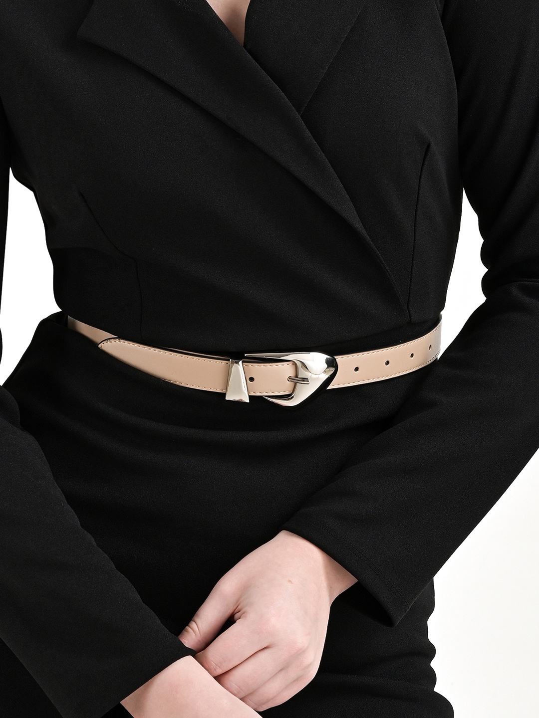 

Kazo Women Statement Slim Buckle Belt, Beige