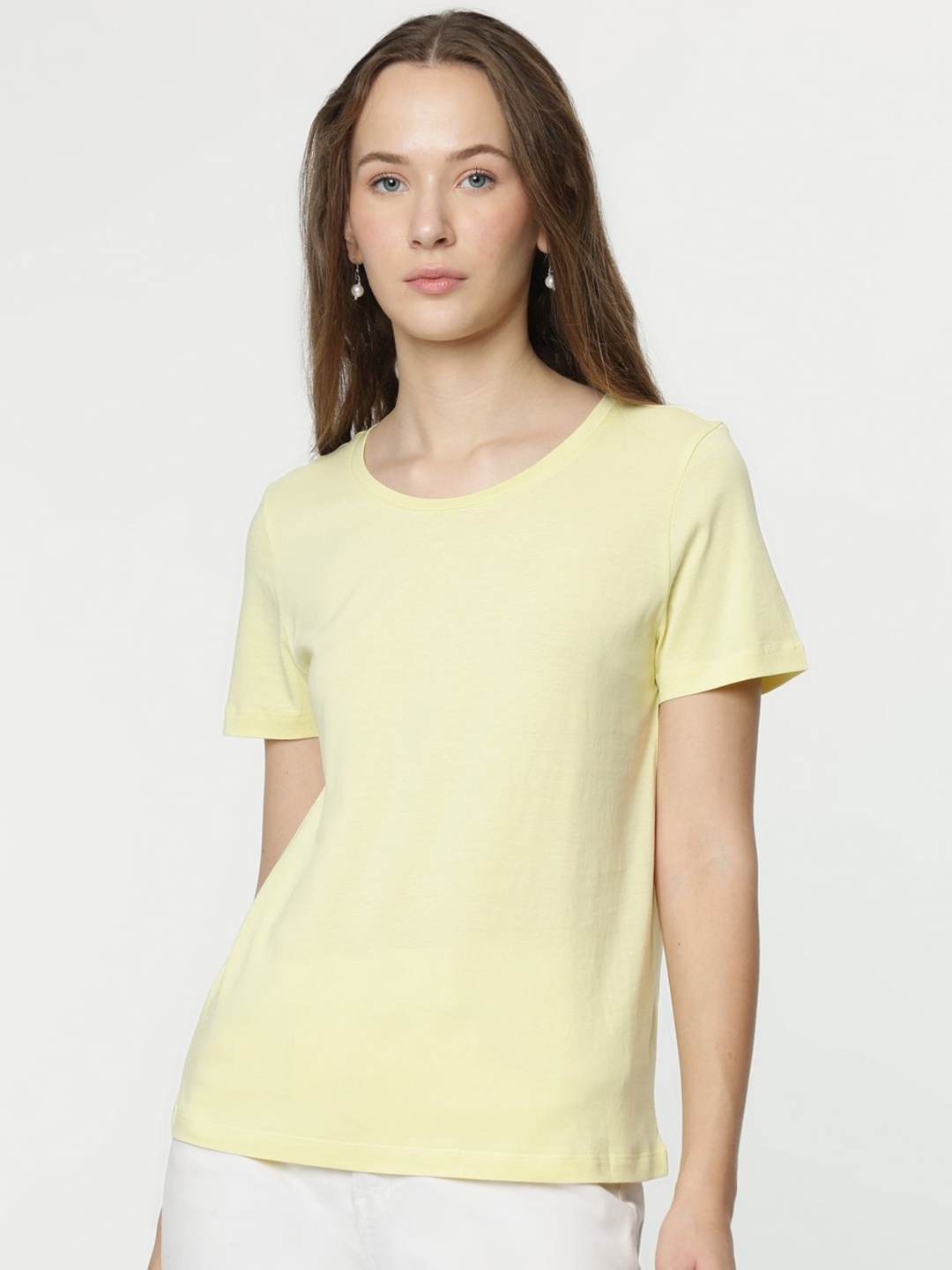 

Marks & Spencer Women Solid Round Neck Cotton T-shirt, Yellow