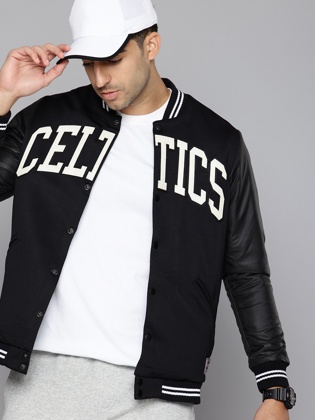 

NBA Men Typography Boston Celtics Taffeta Letterman Varsity Jacket, Black