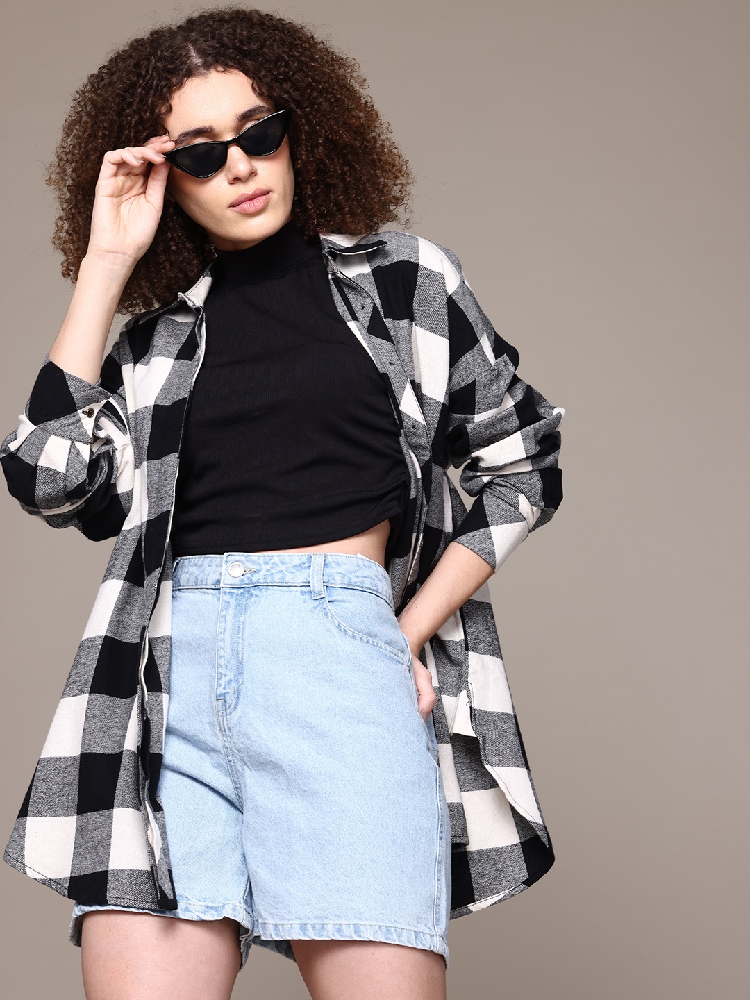 

The Roadster Lifestyle Co. Classic Tailored Fit Checked Pure Cotton Shacket, Black