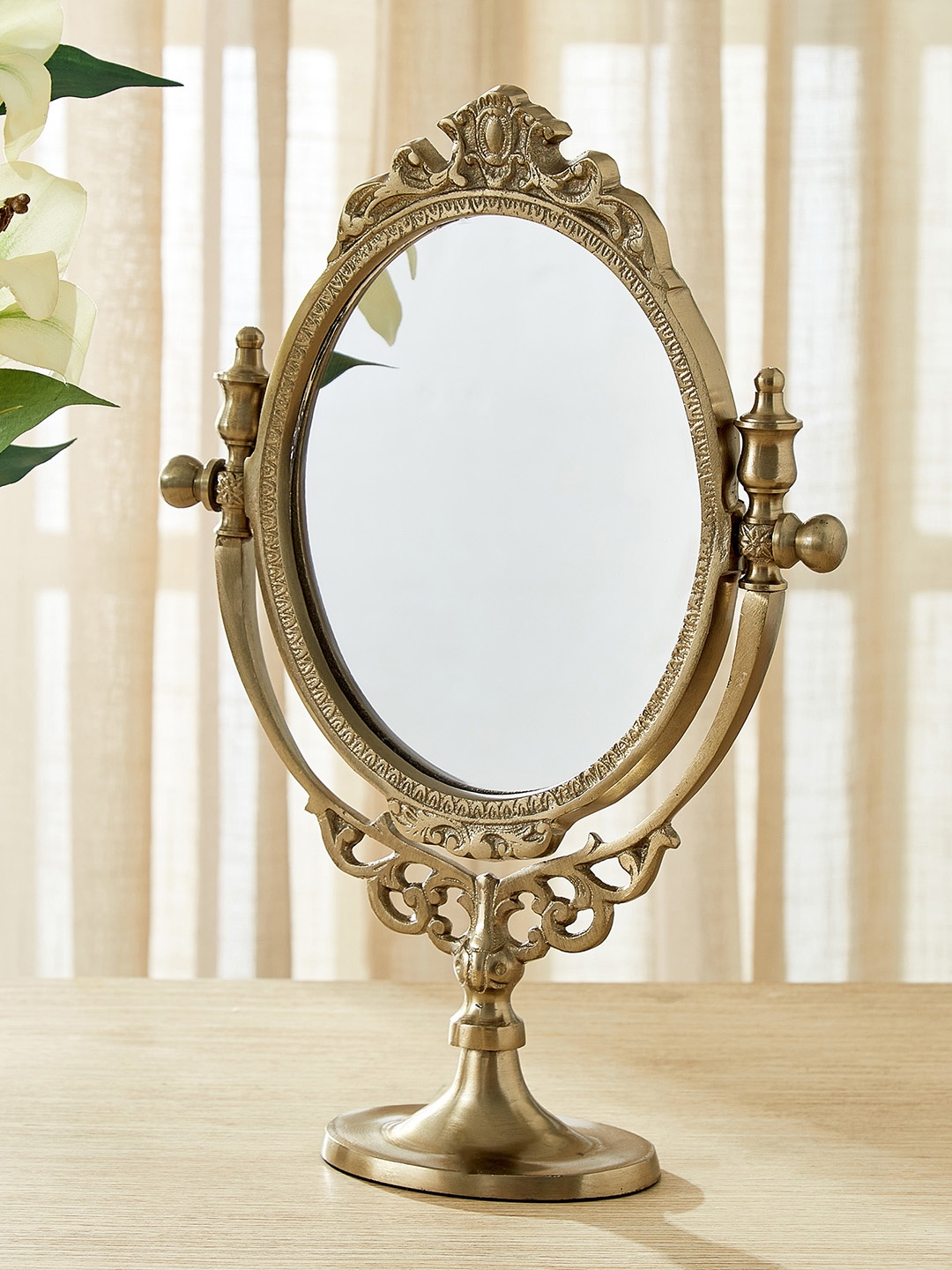

Home Centre Heritage Renew Goldtoned Tara Glossy Decorative Vanity Mirror, Gold
