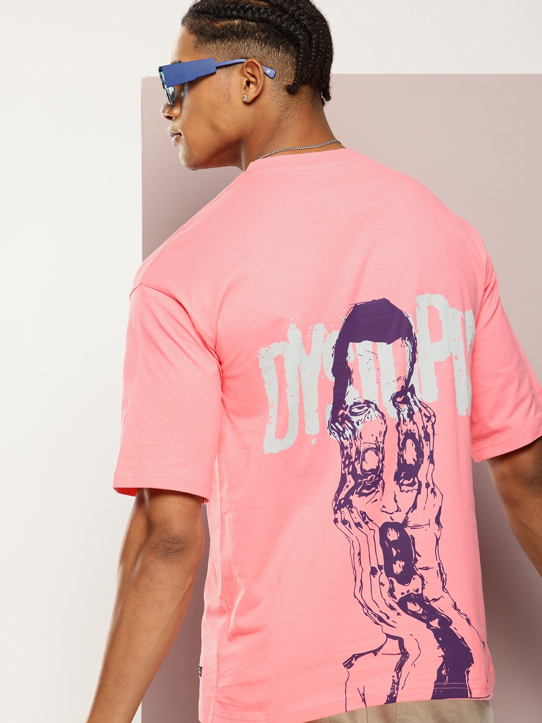 

Kook N Keech Men Typography Printed Drop-Shoulder Sleeves Oversized T-shirt, Pink