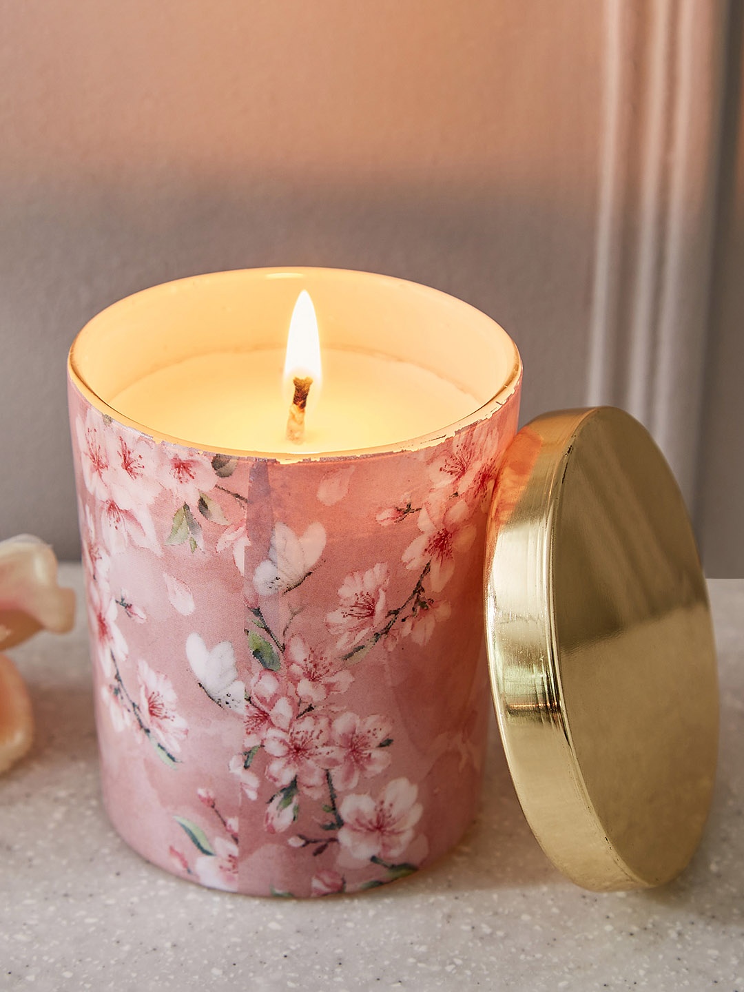 Home Centre Senorita Pink & White Floral Scented Jar Candle