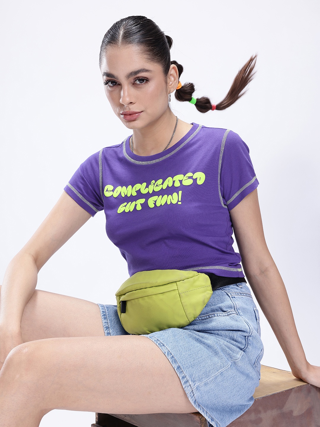 

Kook N Keech Pure Cotton Typography Printed Crop T-shirt, Blue