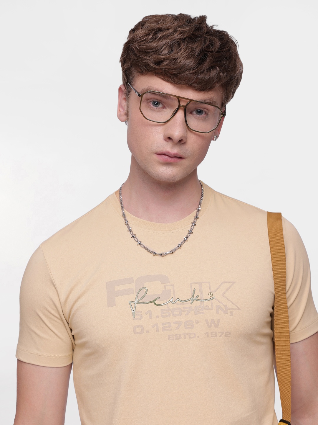 

FCUK Brand Logo Printed T-shirt, Beige