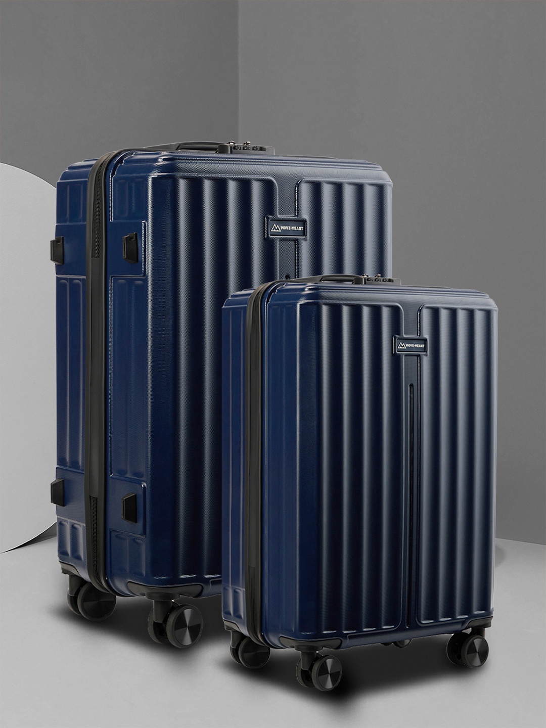 

MOVE-MEANT Roamify Polycarbonate 8 wheel Hard Small & Medium Trolley Suitcase, Navy blue