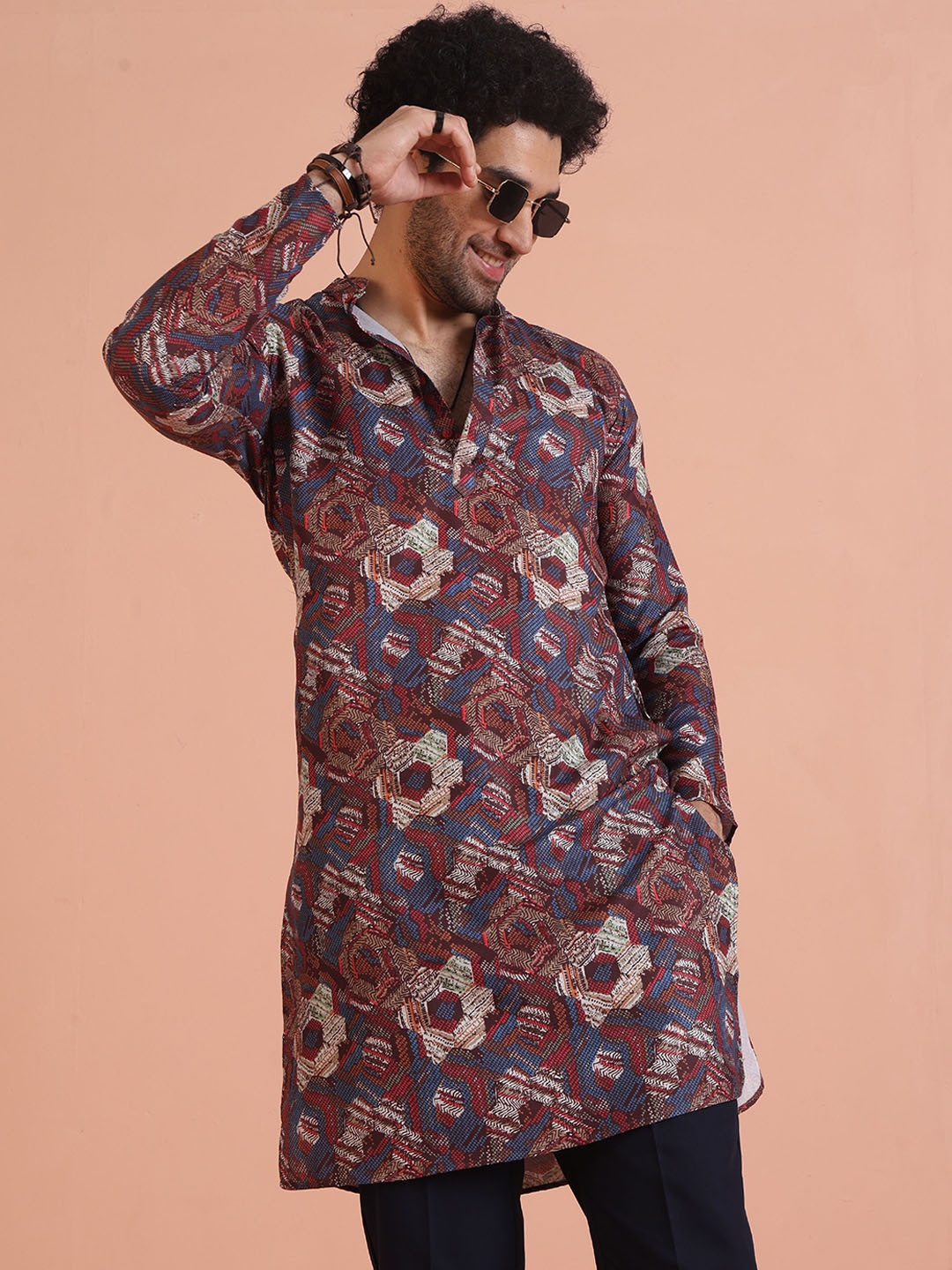 

KISAH Floral Printed Mandarin Collar Straight Kurta, Pink