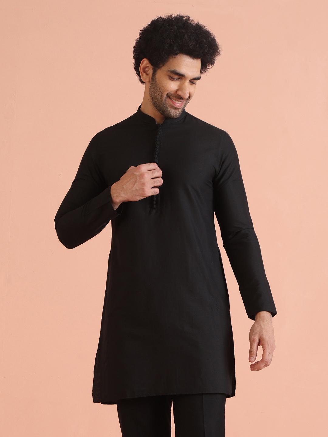

KISAH Mandarin Collar Straight Kurta, Black
