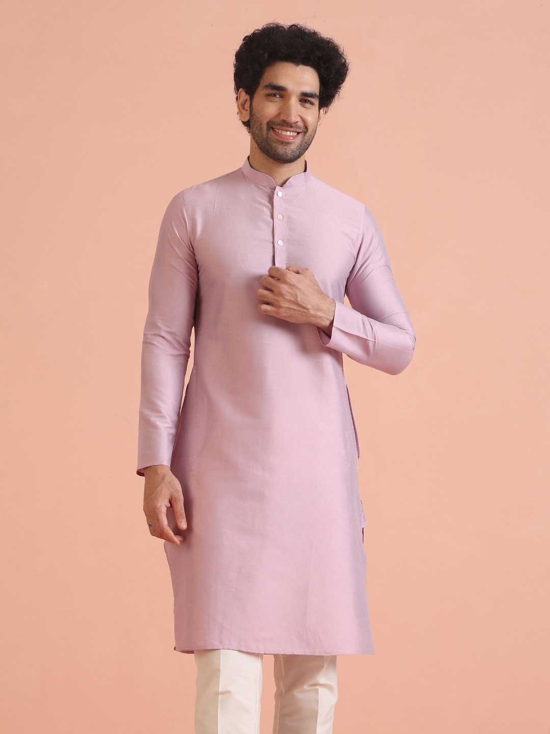 

KISAH Mandarin Collar Straight Kurta, Pink