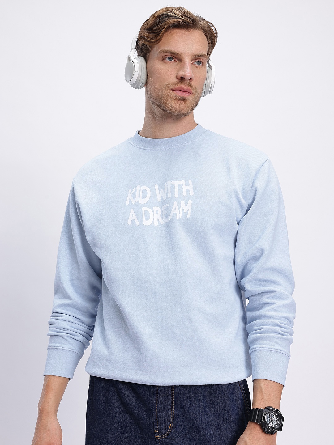 

glitchez Timeless Lounge Printed Oversized Sweatshirt, Blue