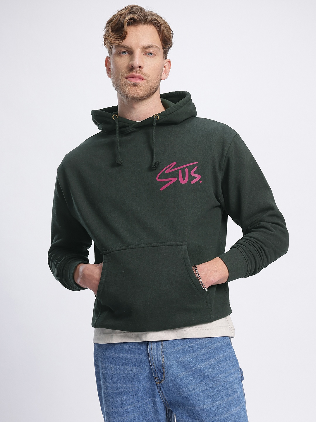 

glitchez Dusk Awakening Printed Hooded Sweatshirt, Green