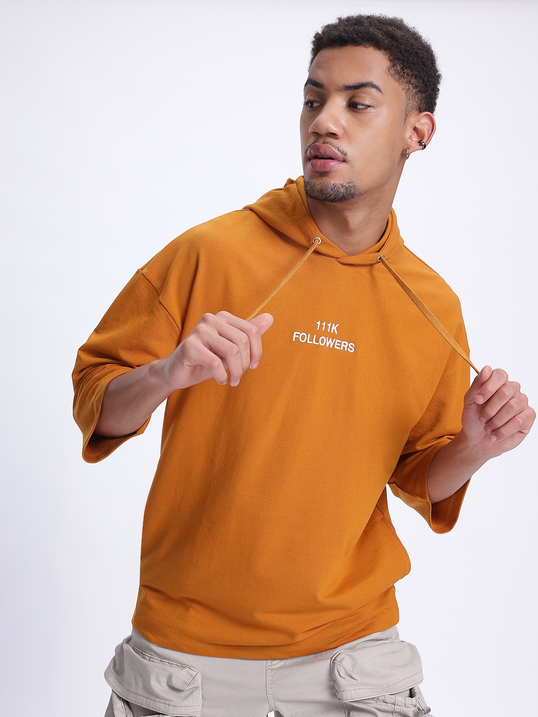 

glitchez Day-Long Relaxation Drop-Shoulder Sleeves Terry Hooded Sweatshirt, Orange