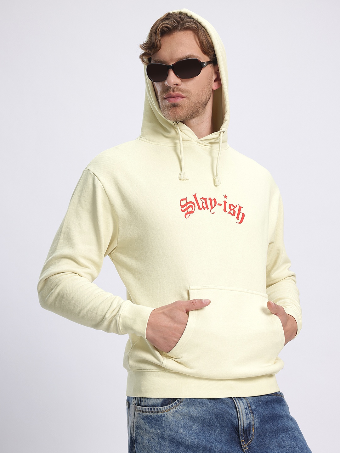

glitchez Slay Wave Printed Hooded Sweatshirt, Cream