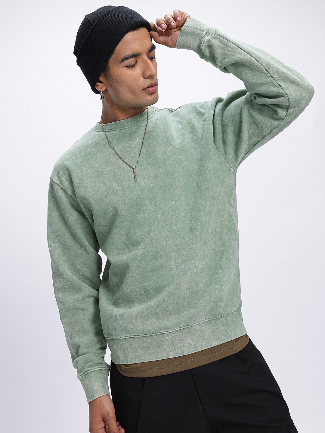 

glitchez Washed Ease Oversized Fit Fleece Lined Sweatshirt, Sea green