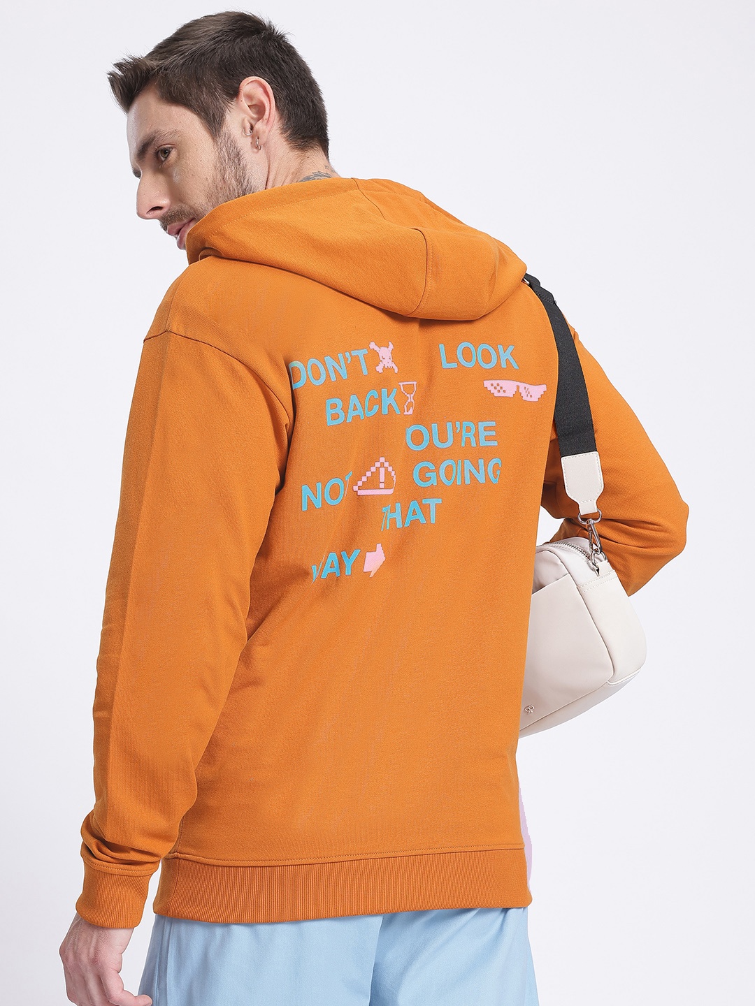 

glitchez Typo Talks Terry Oversized Front-Open Sweatshirt, Orange