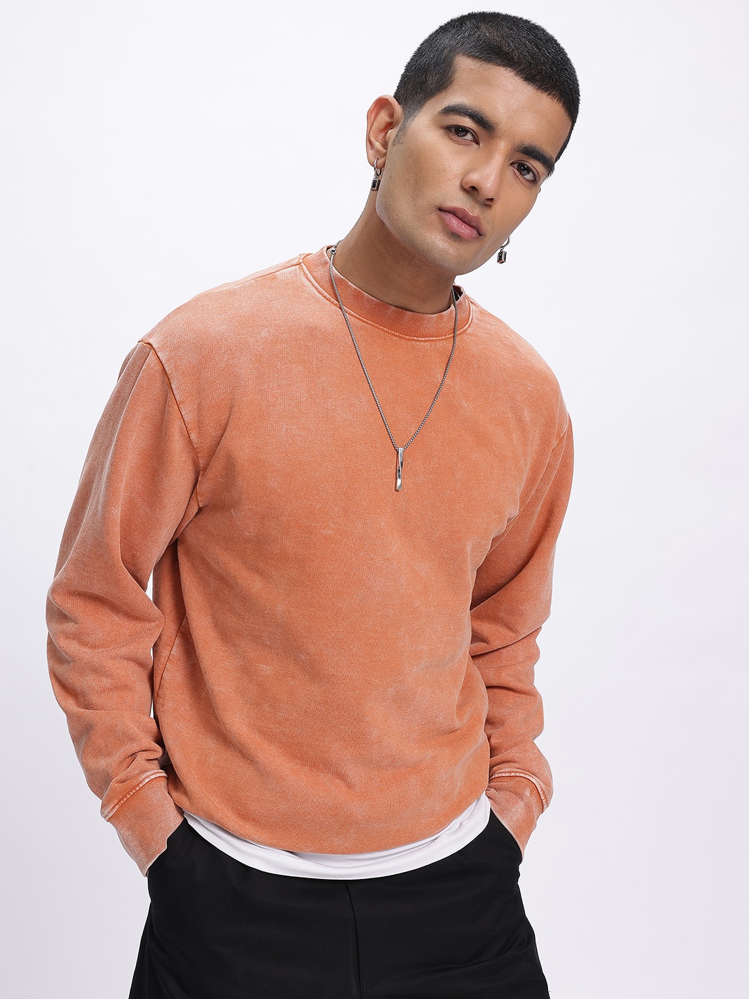 

glitchez Timeless Oversize Washed Fleece Lined Sweatshirt, Orange