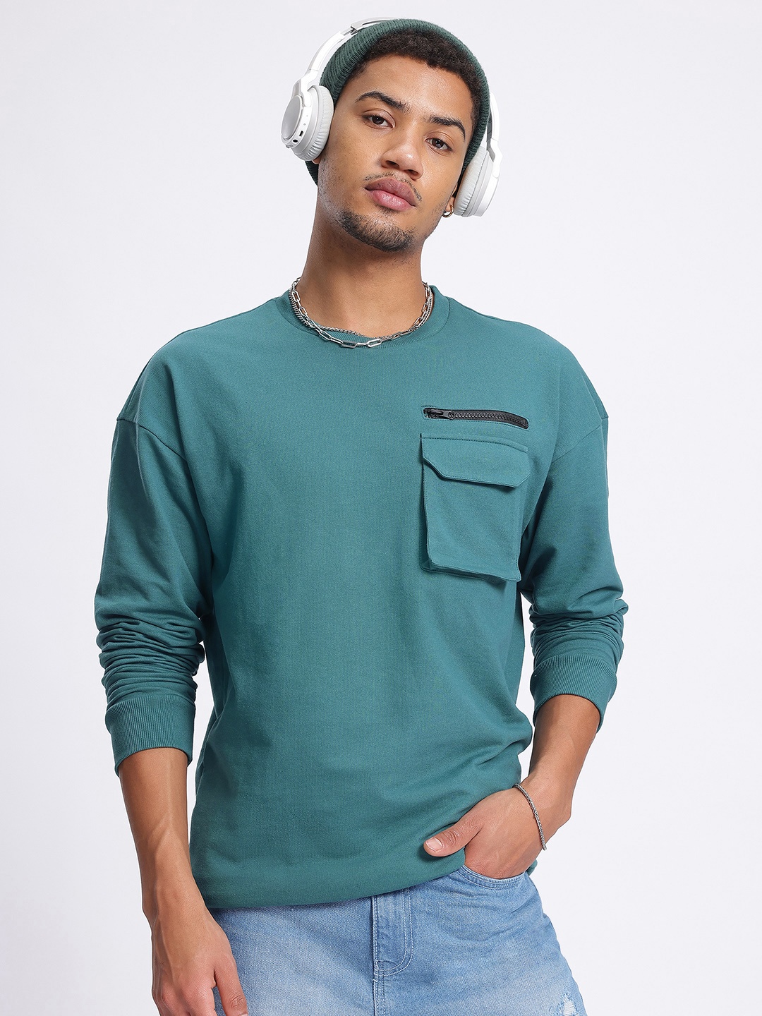 

glitchez Pocket Edge Drop-Shoulder Sweatshirt, Blue