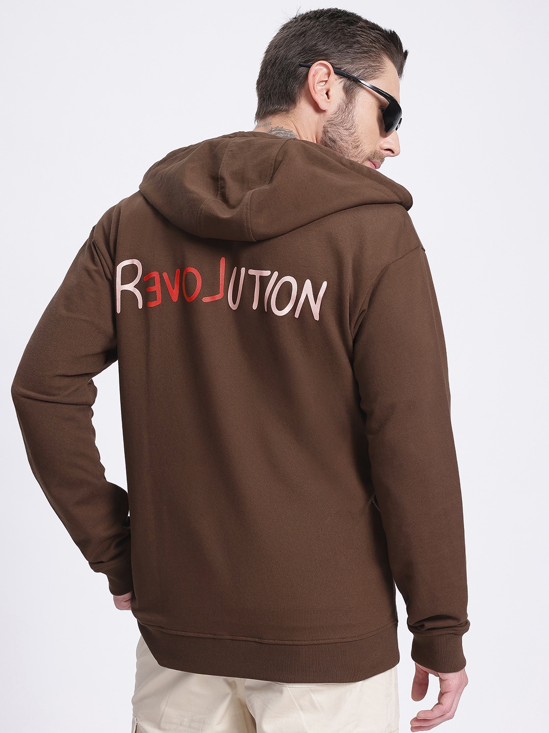 

glitchez Cozy Terry Printed Oversized Front-Open Sweatshirt, Brown