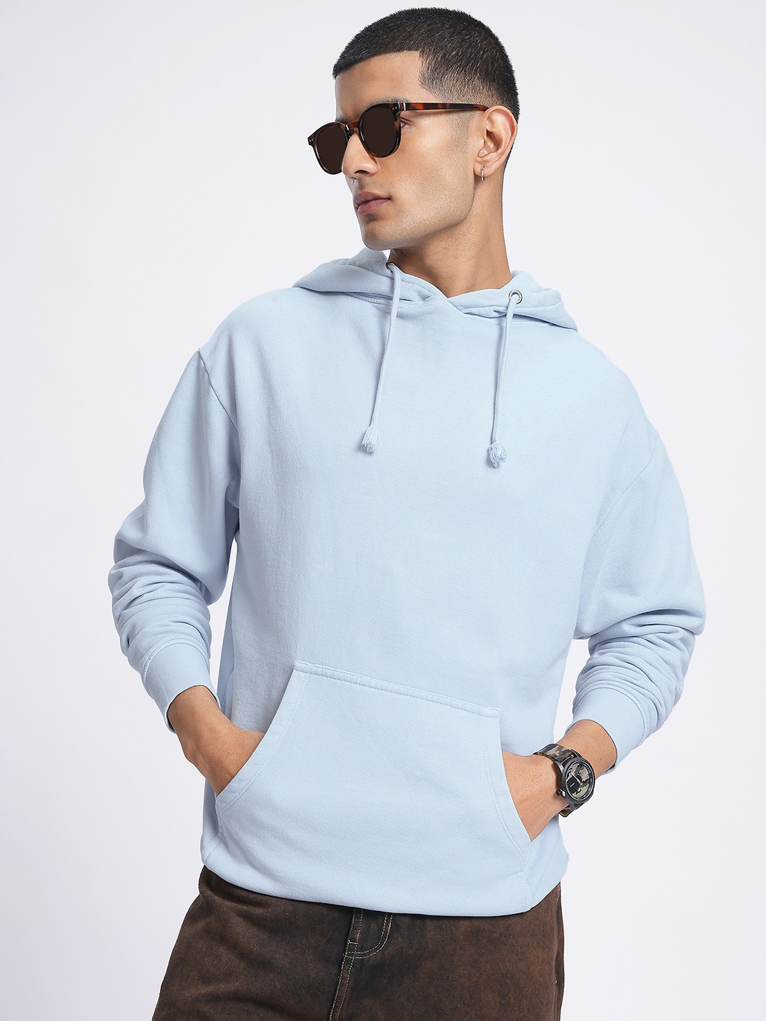 

glitchez Sky Lift Hooded Drop-Shoulder Sleeves Sweatshirt, Blue