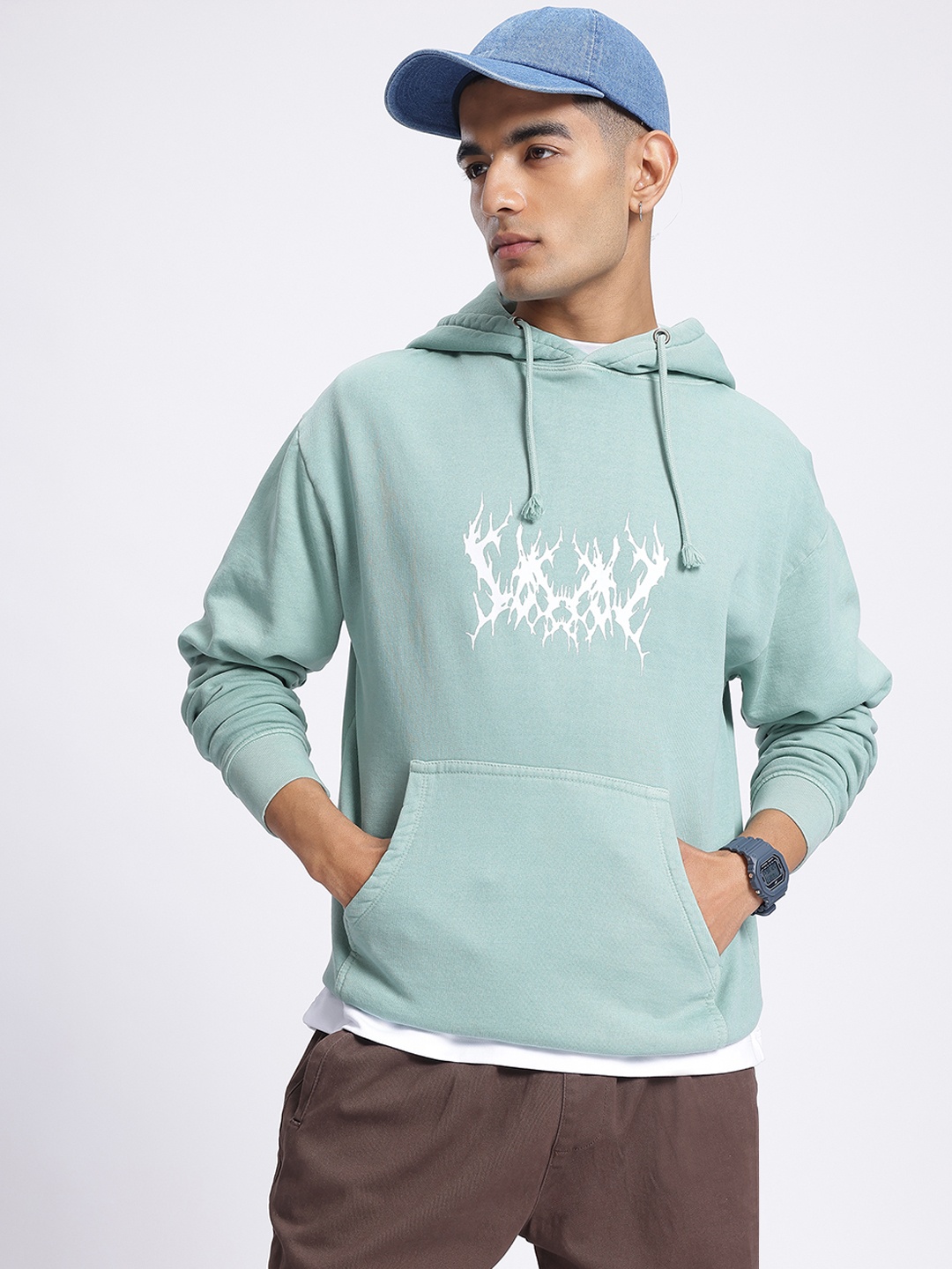 

glitchez Graphic Pulse Printed Hooded Drop-Shoulder Sleeve Sweatshirt, Green