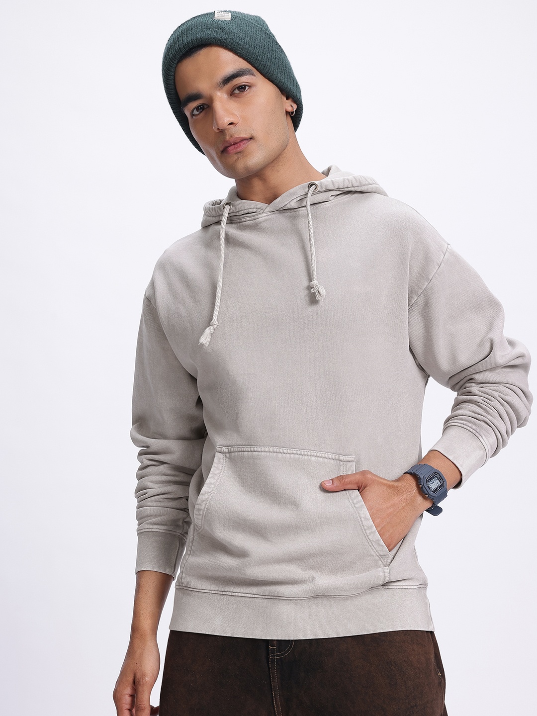 

glitchez Grey Dusk Hooded Washed Effect Sweatshirt, Taupe