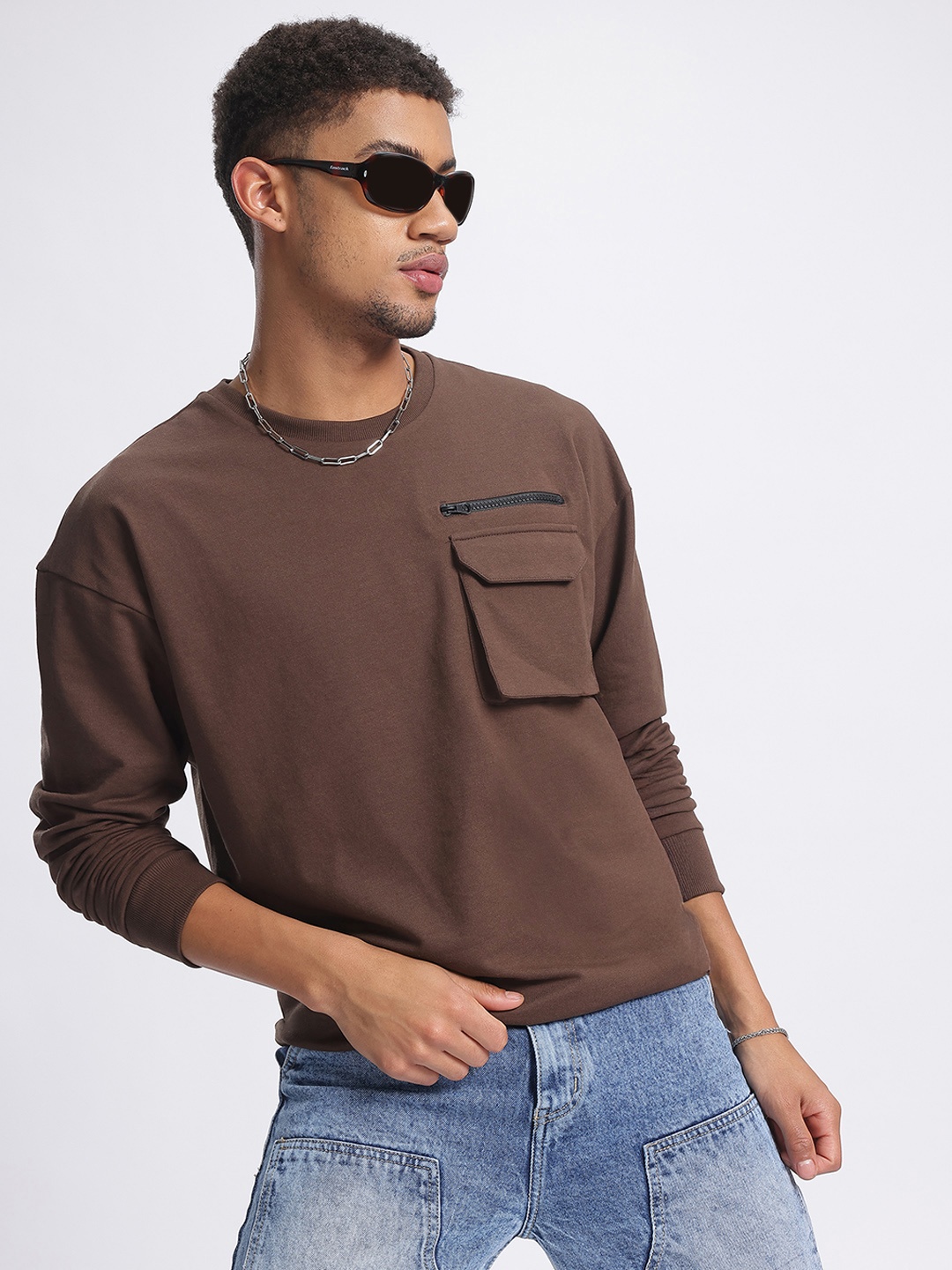 

glitchez Zip Equation Oversized Sweatshirt, Brown