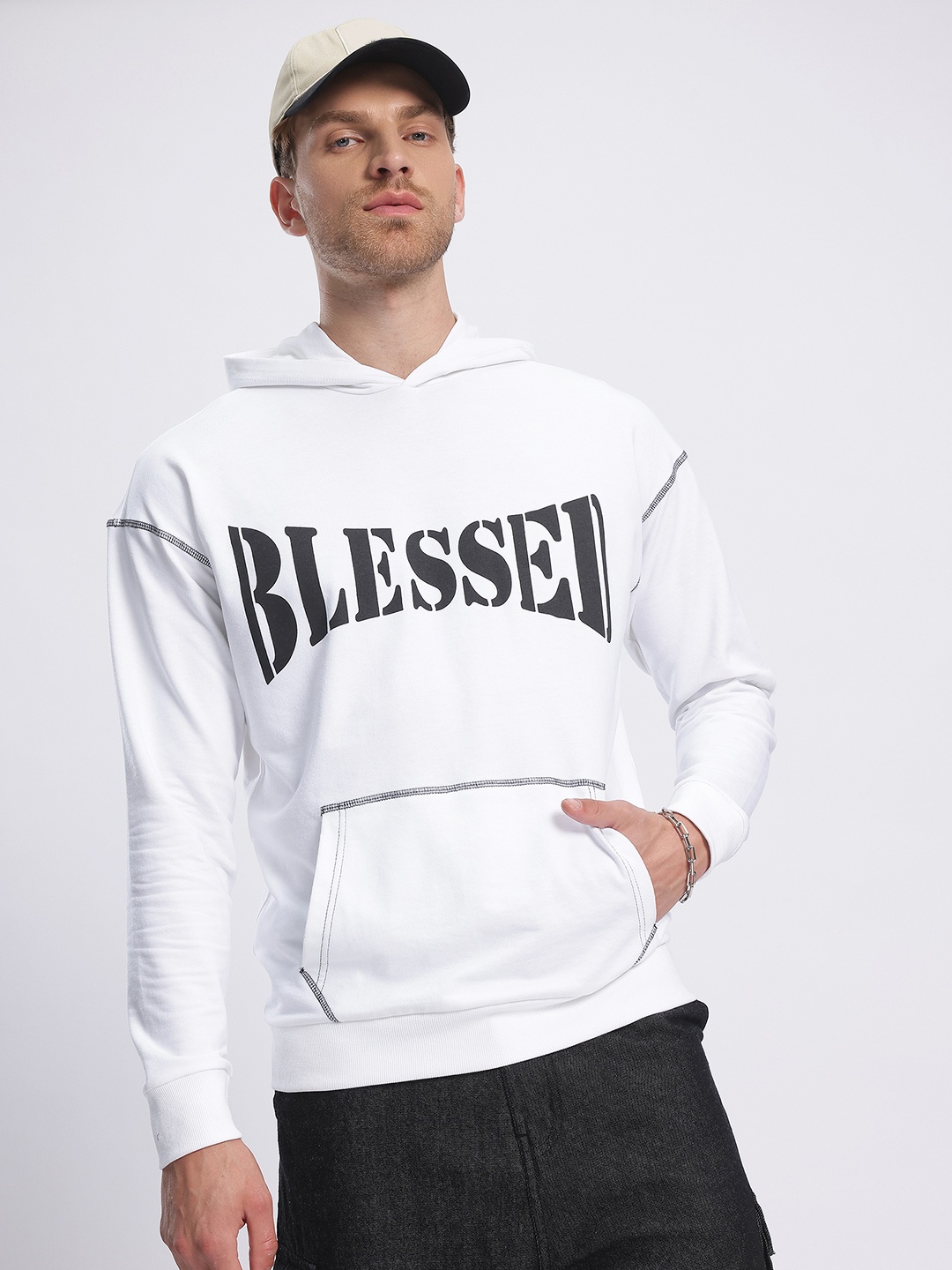 

glitchez Breezy Escape Typography Hooded Sweatshirt, White