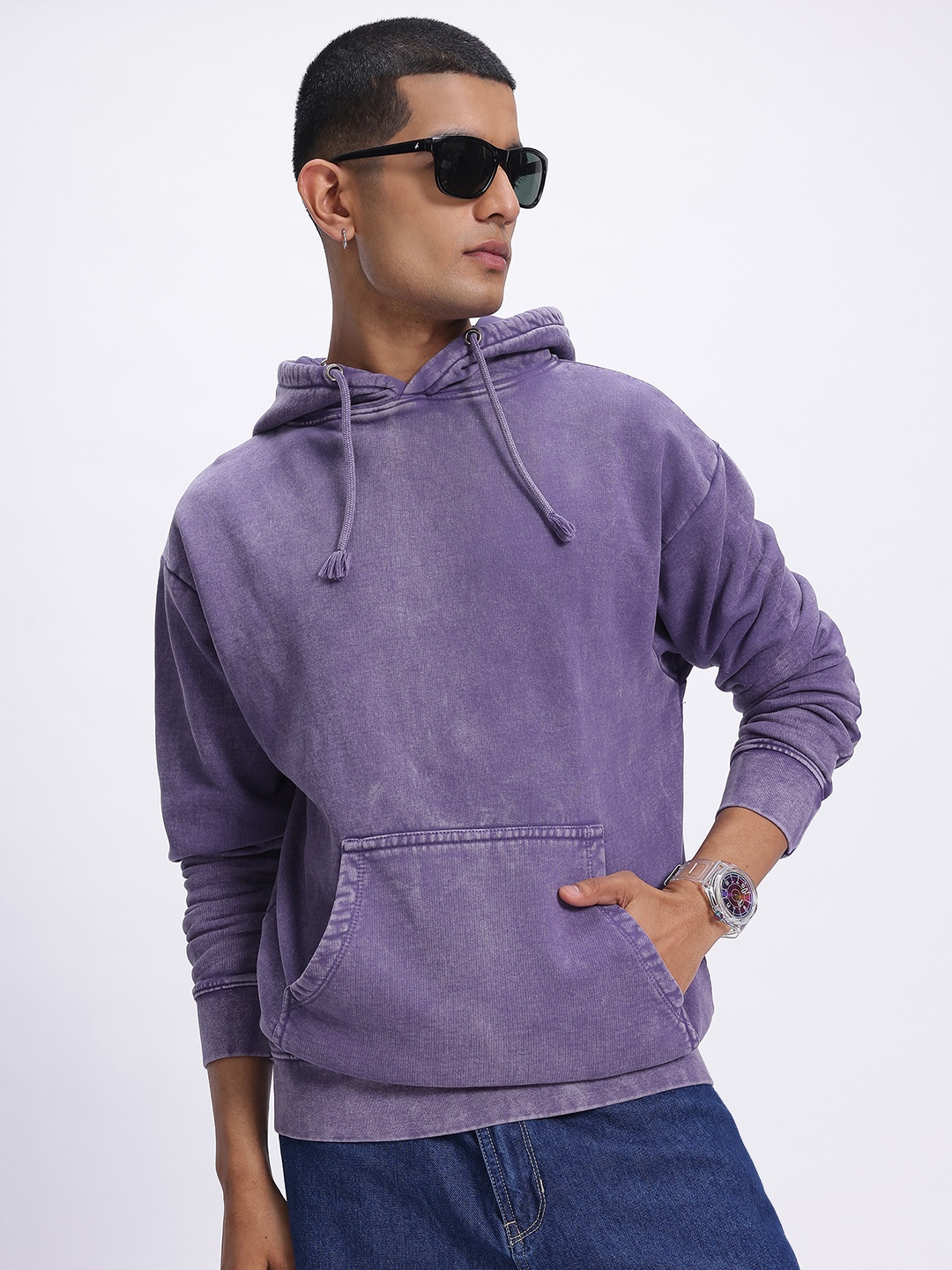 

glitchez Storm Fade Hooded Washed Effect Sweatshirt, Purple