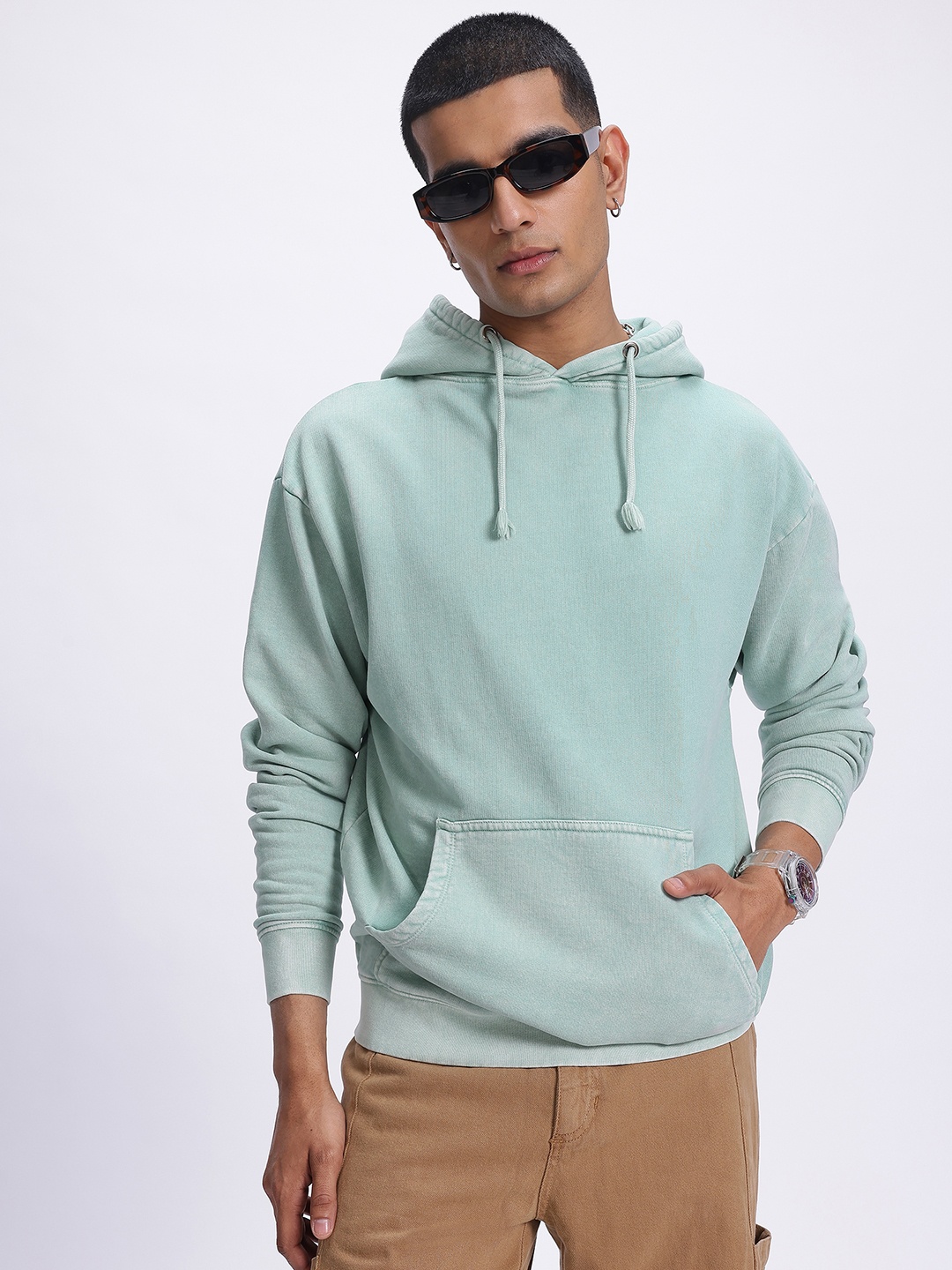 

glitchez Cozy Core Hooded Washed Effect Sweatshirt, Green
