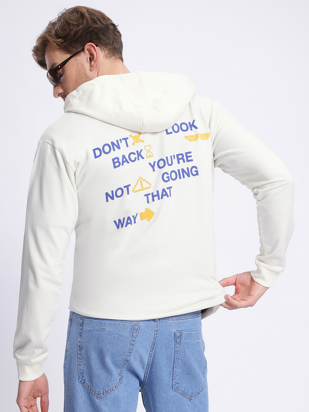 

glitchez Typo Trends Terry Hooded Front-Open Sweatshirt, White