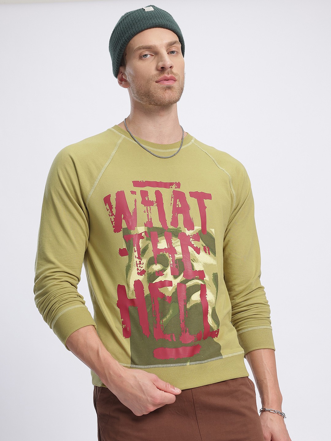 

glitchez Mellow Typography Sweatshirt, Olive