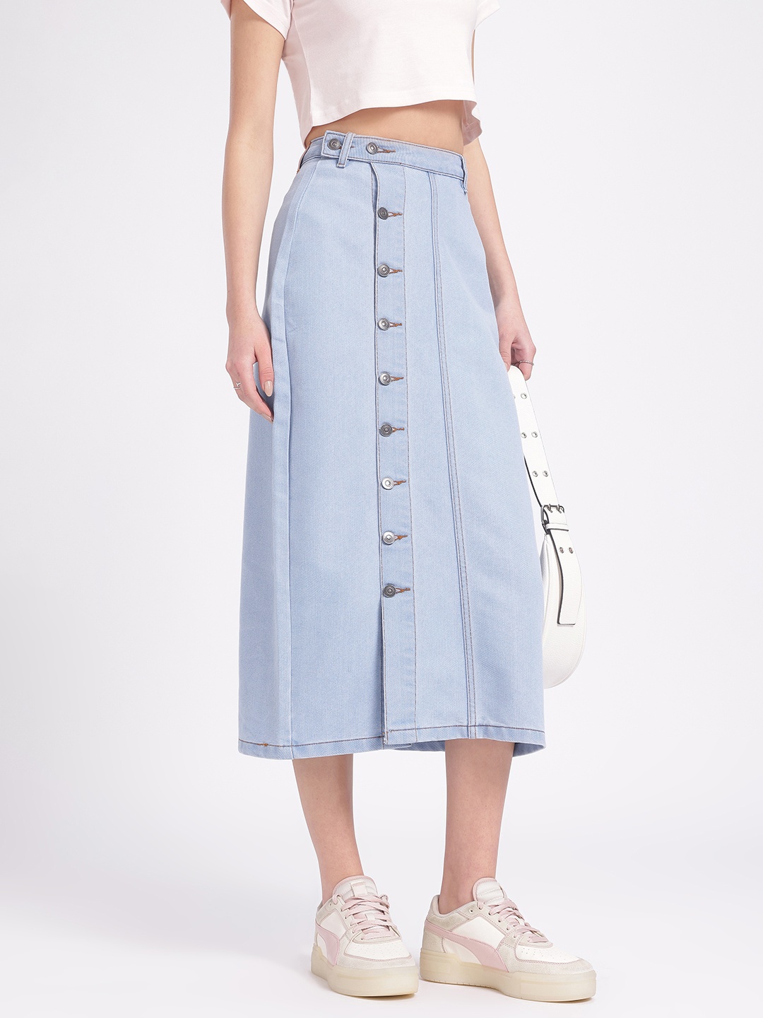 

glitchez Denim Days High-Waist Midi Denim Skirt, Blue