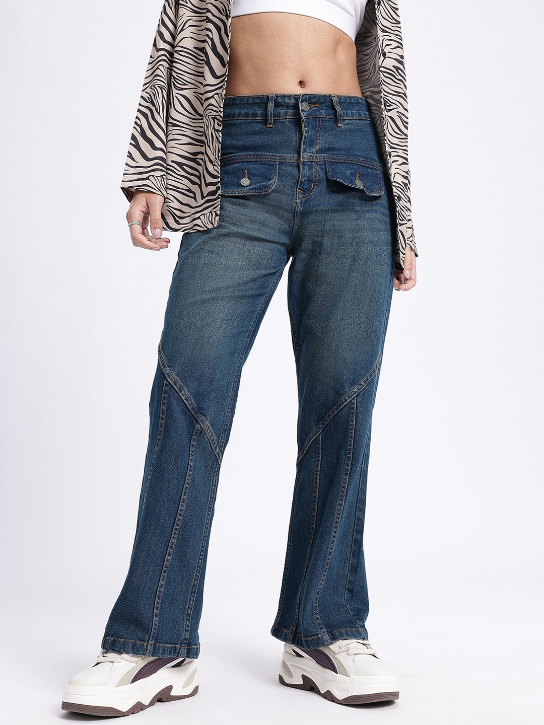 

glitchez Women Pocket Pop Paneled Bootcut Jeans, Blue