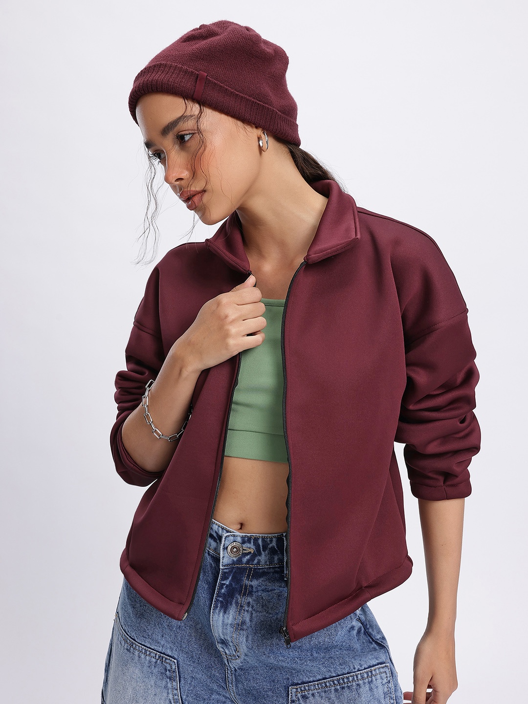 

glitchez Comfy Core Oversized Fleece Lined Jacket, Burgundy