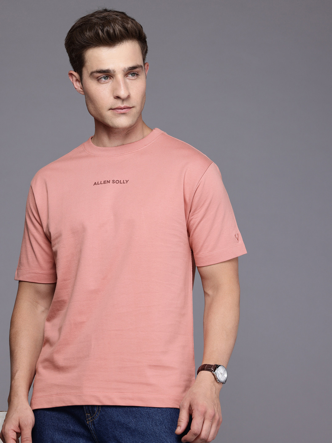 

Allen Solly Drop-Shoulder Sleeves Relaxed Fit Pure Cotton T-shirt, Pink