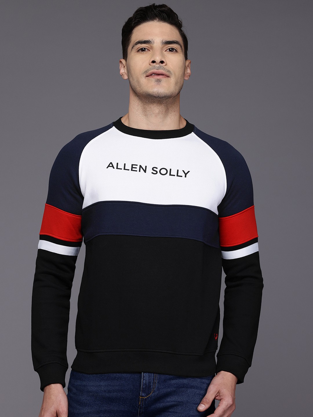 

Allen Solly Brand Logo Printed Colourblocked Sweatshirt, Black
