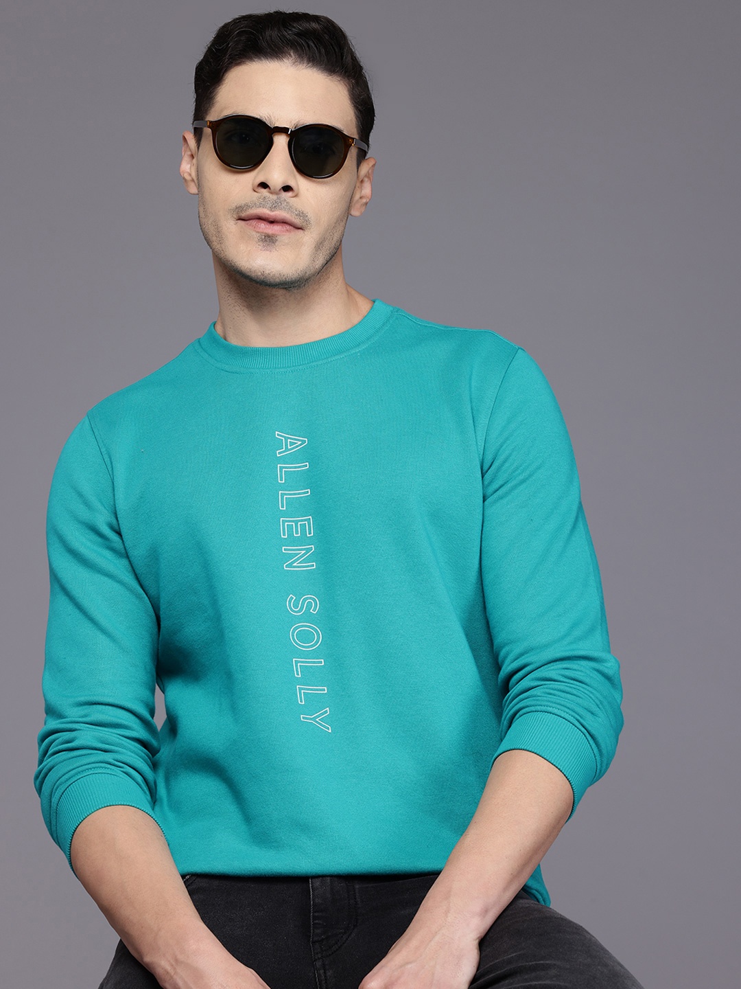 

Allen Solly Men Printed Sweatshirt, Turquoise blue